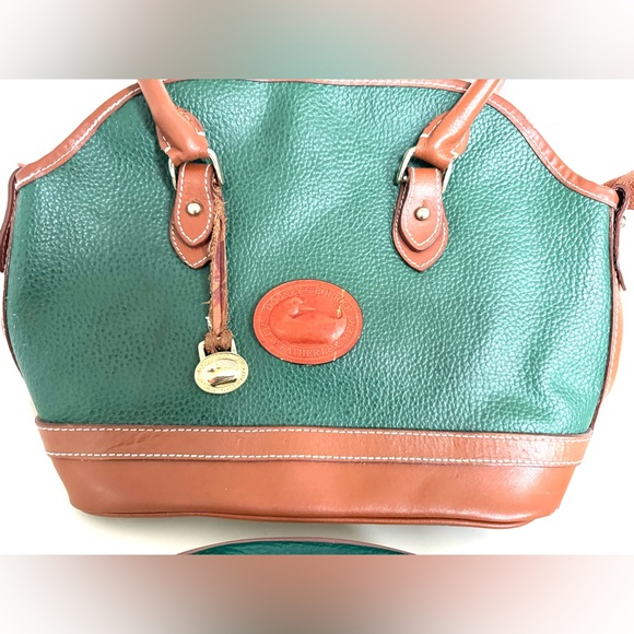 Vintage Green Dooney & Bourke All Weather Leather Satchel Handbag Matching Walle - Picture 4 of 11